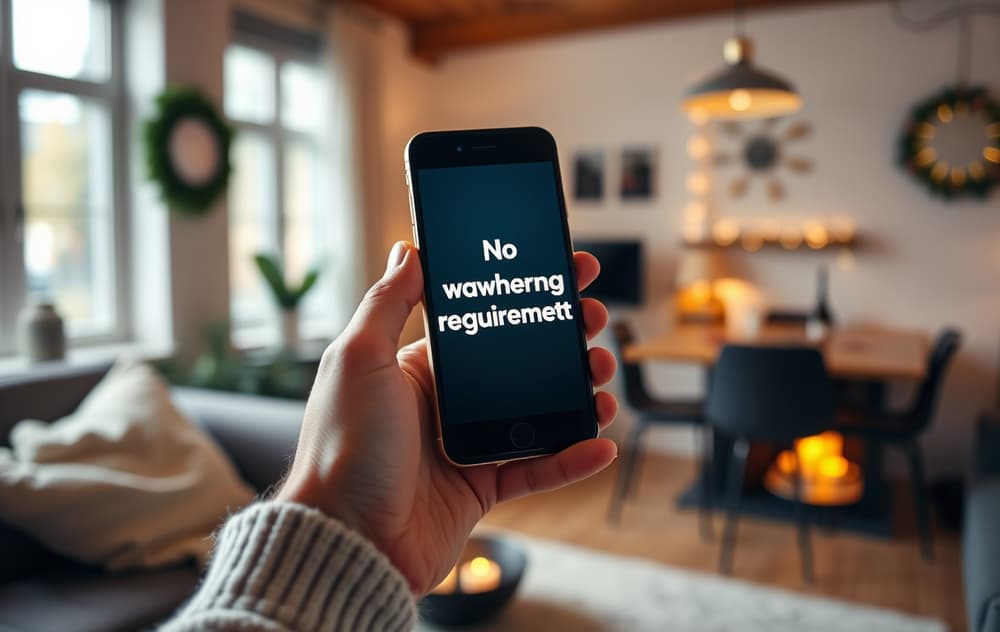 Person med mobil som viser en bonus uten omsetningskrav på et norsk nettcasino.