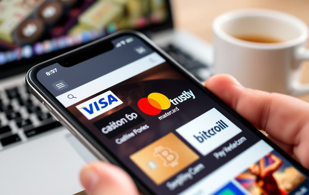 Smarttelefon med betalingsmetoder på et nettcasino