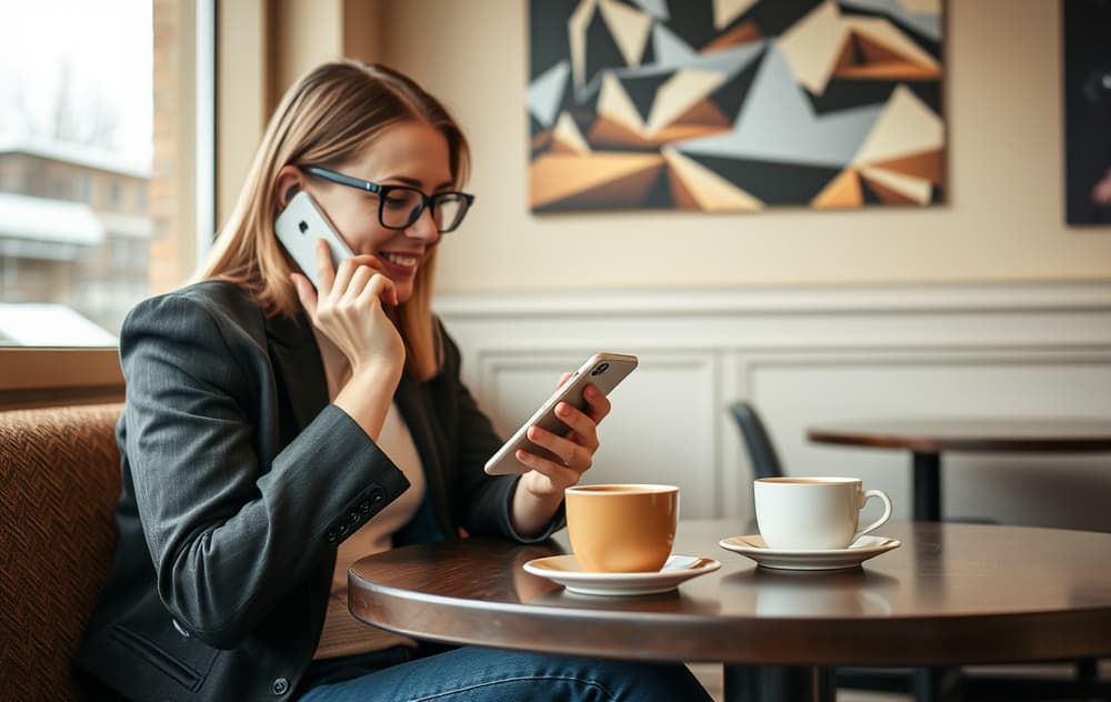 Person som chatter med casino kundeservice på mobilen, norsk hjemmemiljø